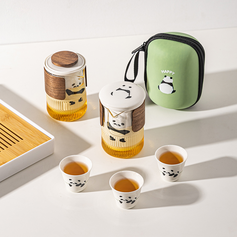 摩登主妇原创熊猫功夫茶具茶杯套装便携式旅行茶具户外随行快客杯