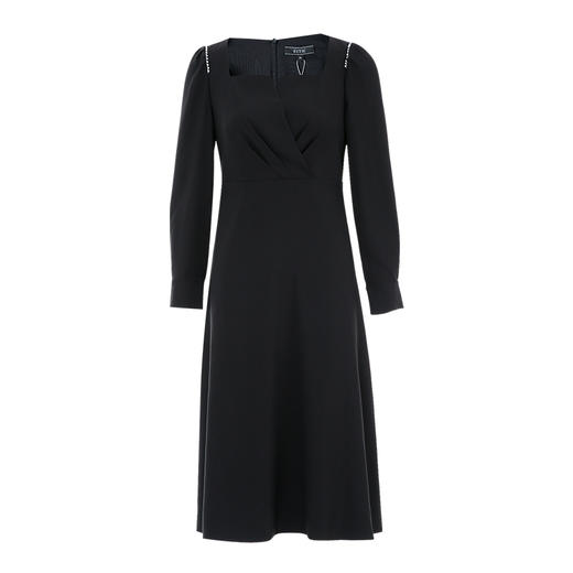 EITIE爱特爱气质复古法式方领钉珠收腰显瘦黑色连衣裙秋季新款C2307228 商品图5