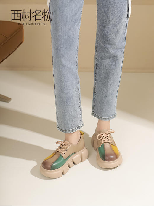 西村名物2023年秋季新款厚底舒适老爹鞋圆头撞色潮流运动鞋T23CM34301 商品图1