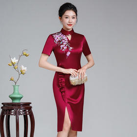 LHS-A26新款喜婆婆立体刺绣旗袍婚宴婚庆短袖结婚礼服 春夏