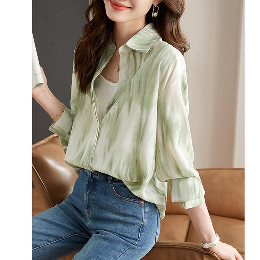 秋季新款，长袖秋款一壶春茶渐变水墨晕染染色淡雅衬衫KQL-638T8727 商品图5