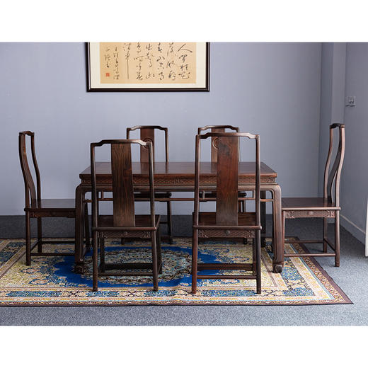 大红酸枝寿字纹长方餐桌七件套红木家具（运费到付） 商品图0