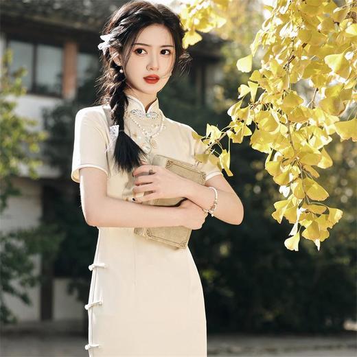 2023春夏新款仿醋酸绣花双层改良旗袍连衣裙清新文艺少女年轻款 商品图1