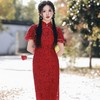 2023春夏新款飞飞袖双层蕾丝中长款圆襟旗袍连衣裙少女改良旗袍 商品缩略图4