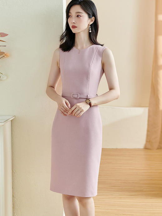 剩L/XL/XXL/S/M 米思阳2026春季新款优雅简约纯色连衣裙圆领无袖系带一步裙女2494 商品图2