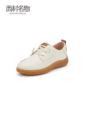 西村名物2023秋季新款圆头百搭系带时尚真皮气质厚底乐福鞋X23CM33711