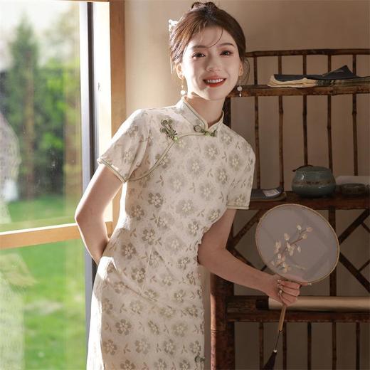 2023夏季新款复合蕾丝短款旗袍连衣裙印花文艺年轻款少女改良旗袍 商品图1