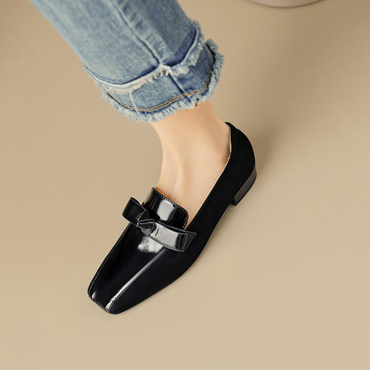 法式简约，平头拼色蝴蝶结低跟单鞋XY6778 商品图7