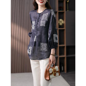 YX【现货7天】苎麻刺绣衬衫女T恤2023夏季新款韩版设计感小众宽松复古衬衣