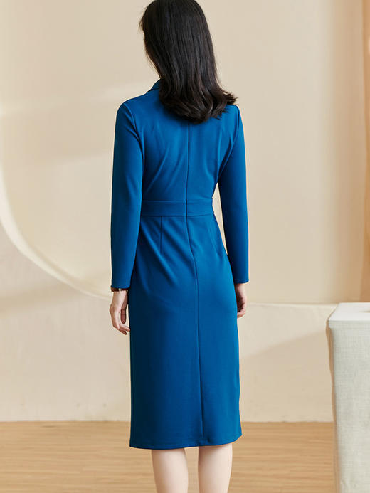 剩S/M 米思阳2026春季新款优雅气质净色连衣裙收腰褶皱系带长袖裙子2143 商品图3