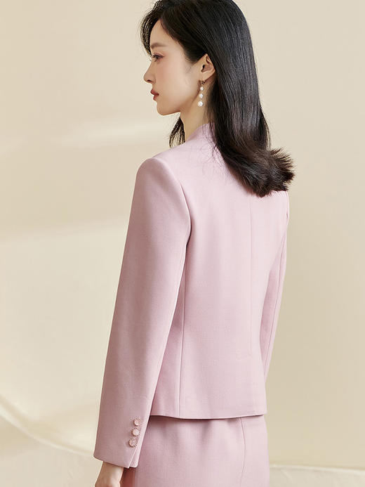 米思阳2026春季新款时尚通勤职场风粉色西装修身长袖开衫外套2493 商品图2