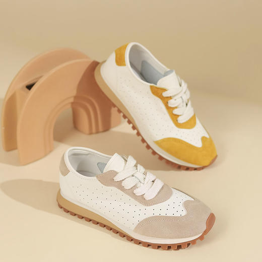 西村名物2023秋季新款圆头软底舒适扣平底防滑简约小白鞋运动鞋T23CM34411 商品图2