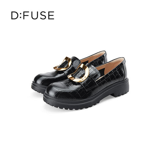 【复古藏家】迪芙斯D:FUSE秋款单鞋女乐福鞋圆头牛皮方扣深口厚底鞋女DF33112216 商品图5