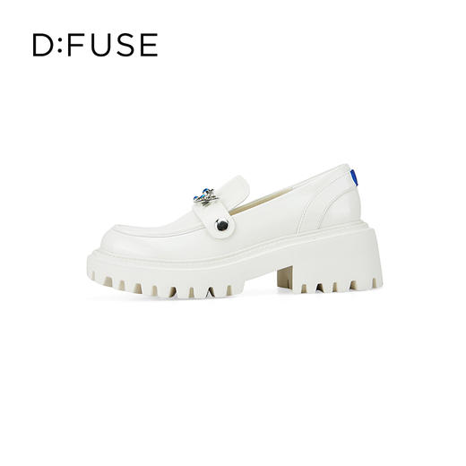 D:FUSE迪芙斯秋款单鞋女乐福鞋牛皮圆头钻饰厚底鞋女DF33112166 商品图1