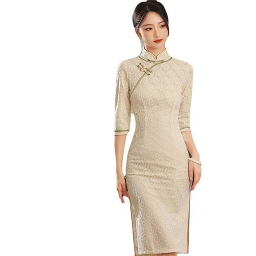 2023秋季新款雪尼尔蕾丝复合侧八扣旗袍连衣裙复古改良年轻少女款 商品图4