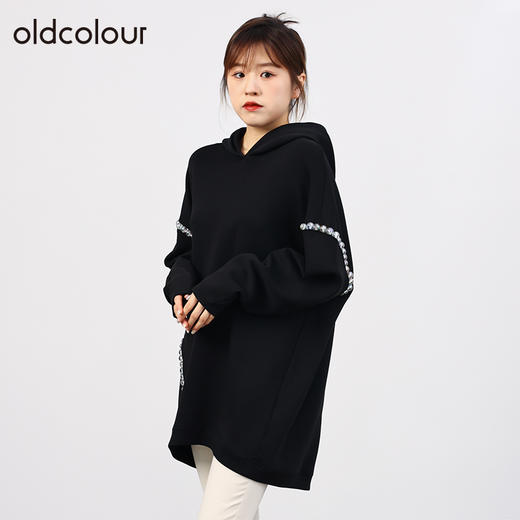 oldcolour欧珂秋季休闲黑色带帽套头长袖卫衣女O33103340 商品图1