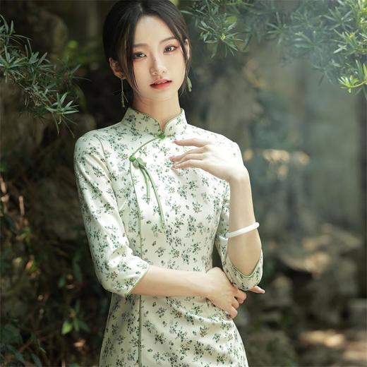 2023秋款雪花绒印花中长款旗袍连衣裙复古改良古法旗袍少女年轻款 商品图2