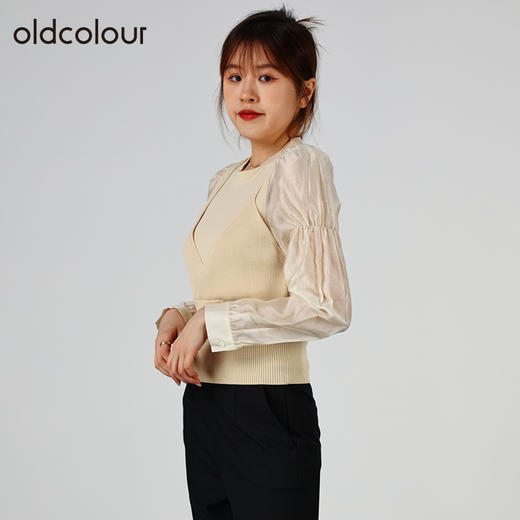 oldcolour2022秋季商场同款气质时尚泡泡袖针织衫假两件O32052220 商品图2