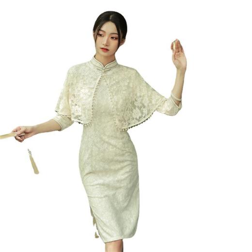 2023秋季新款中长款披肩旗袍连衣裙复古改良民国风少女年轻款旗袍 商品图4