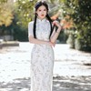 2023春夏新款雪纺竖条纹刺绣双层中长款改良旗袍连衣裙少女年轻款 商品缩略图2