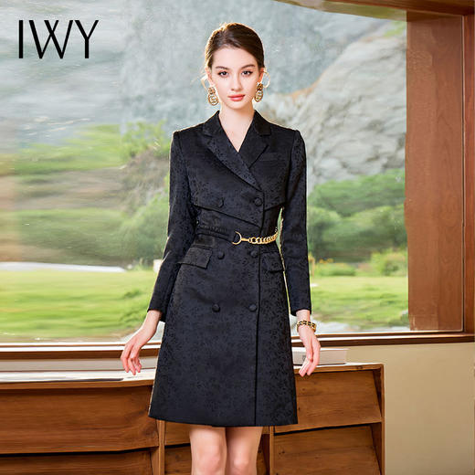 IWY/黑色长袖西装连衣裙女士高级感正式场合职业套裙气质修身Q758 商品图1