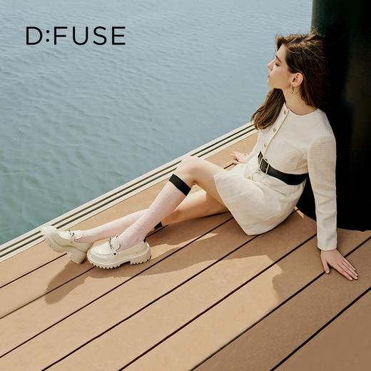 D:FUSE迪芙斯秋款单鞋女乐福鞋牛皮圆头钻饰厚底鞋女DF33112166 商品图11