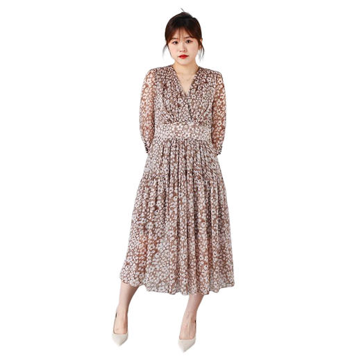 oldcolour2022秋商场同款收腰显瘦中袖碎花气质大摆长裙O31102156 商品图4