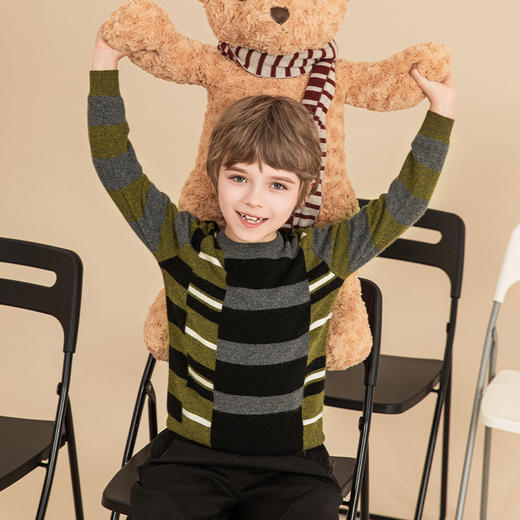 mettekids男童羊绒衫2023秋季新款条纹毛衣儿童休闲打底针织衫 商品图2