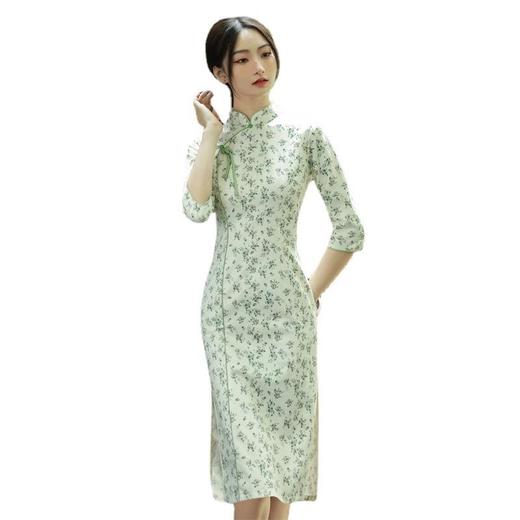 2023秋款雪花绒印花中长款旗袍连衣裙复古改良古法旗袍少女年轻款 商品图4