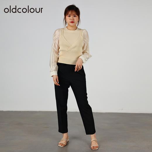 oldcolour2022秋季商场同款气质时尚泡泡袖针织衫假两件O32052220 商品图1