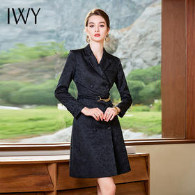 IWY/黑色长袖西装连衣裙女士高级感正式场合职业套裙气质修身Q758