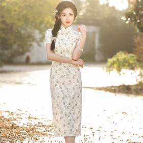 2023夏新款复合蕾丝印花中长款旗袍连衣裙日常改良少女旗袍年轻款