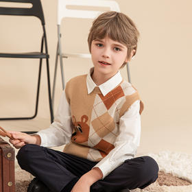 mettekids儿童羊绒背心秋季新款男童针织马甲中大童加厚卡通毛衣