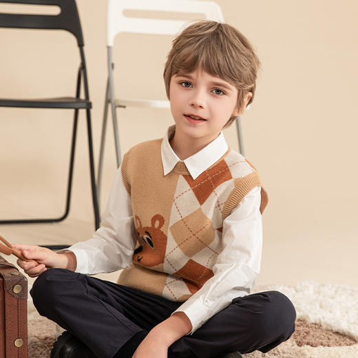 mettekids儿童羊绒背心秋季新款男童针织马甲中大童加厚卡通毛衣 商品图0