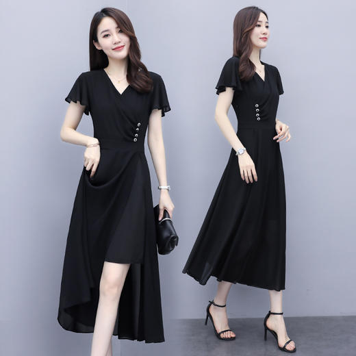 气质优雅，时尚V领百搭潮流不规则连衣裙HR-QY20537-1 商品图1