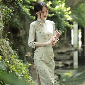 2023秋季新款雪花绒印花侧八扣中长款旗袍连衣裙复古改良少女旗袍
