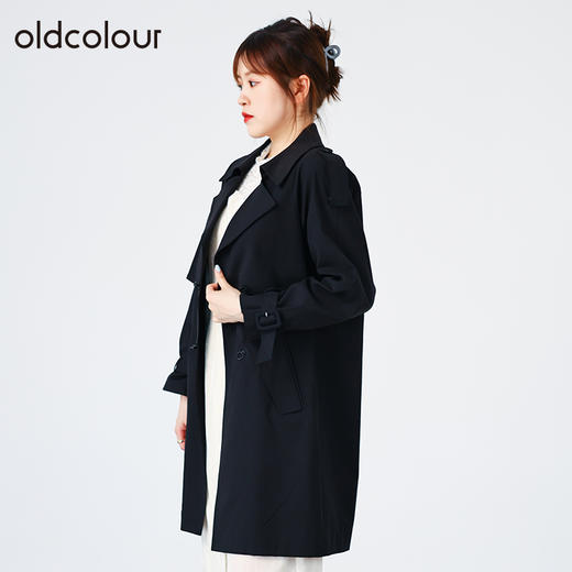 oldcolour2022秋商场同款黑色气质中长款风衣外套女O32047236 商品图1