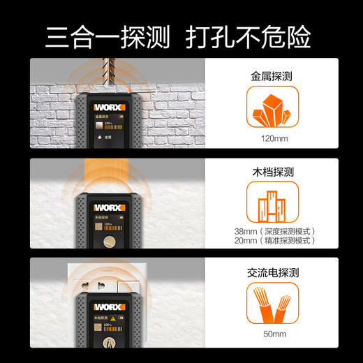 威克士WX086墙体探测仪钢筋管线暗线墙内透视神器金属测量扫描WX085 商品图1