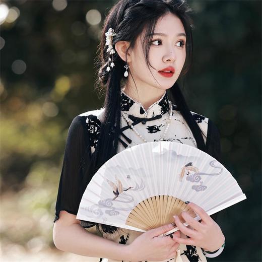 2023春夏新款雪纺植绒提花双层旗袍连衣裙复古改良旗袍少女年轻款 商品图3