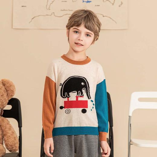 mettekids男童羊绒衫2023秋季新款撞色拼接毛衣儿童卡通针织衫 商品图3