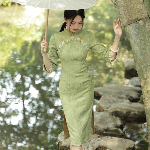 2023秋款圆襟花边倒大袖旗袍连衣裙 复古改良古法旗袍少女年轻款 商品图3
