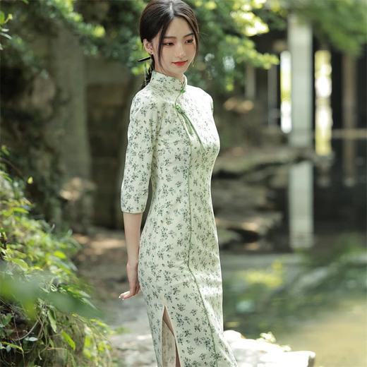 2023秋款雪花绒印花中长款旗袍连衣裙复古改良古法旗袍少女年轻款 商品图3