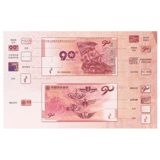 中国印钞造币-建军90周年纪念钞艺券四连体（带礼盒证书） 商品图2