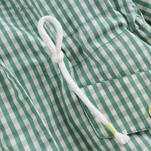 马克珍妮秋装新款女童儿童绿格印花收腰连帽风衣外套231787 商品图5