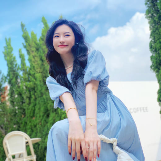 【百图lulu定制】【水波纹连衣裙】天丝仿麻料 优雅知性 清新天空蓝 法式连衣裙 商品图0