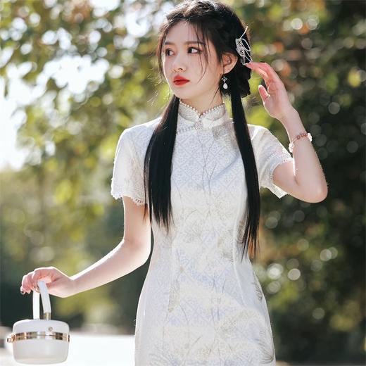 2023春夏新款花边复合蕾丝绣花旗袍连衣裙清新少女年轻款改良旗袍 商品图3