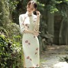 2023秋季新款雪花绒复合刺绣中袖中长款旗袍连衣裙少女年轻款旗袍 商品缩略图2
