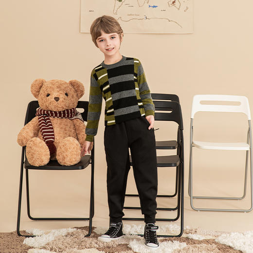 mettekids男童羊绒衫2023秋季新款条纹毛衣儿童休闲打底针织衫 商品图1