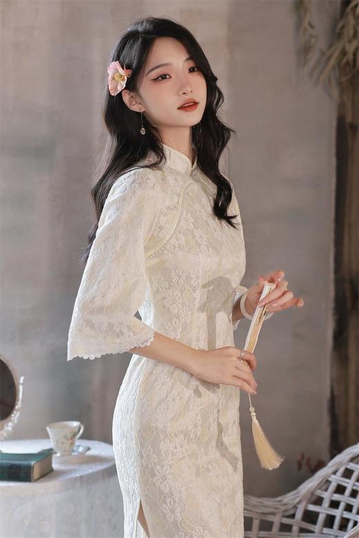 2022秋季新款复合蕾丝圆襟倒大袖旗袍 少女改良旗袍连衣裙年轻款 商品图1