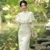 2022秋冬新款复合蕾丝两件套披肩中袖旗袍连衣裙气质文艺民国风 商品缩略图4